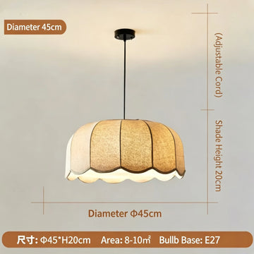 lampe suspendue tissu plissé beige blanc moderne cordon ajustable base E27 salon salle bain