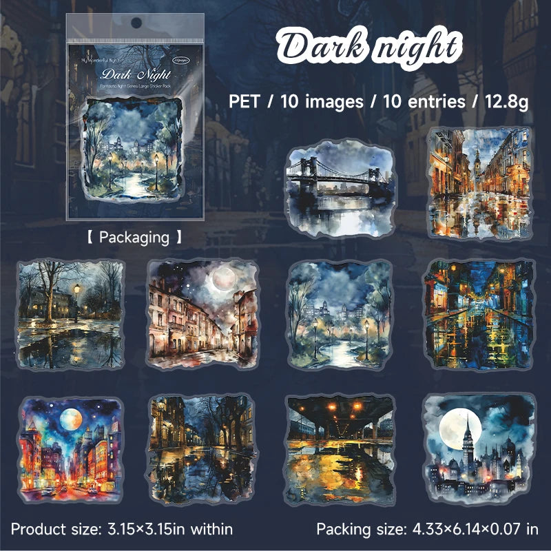 Stickers illustratifs paysages nocturnes personnages végétation étoiles lunes adhésifs scrapbooking