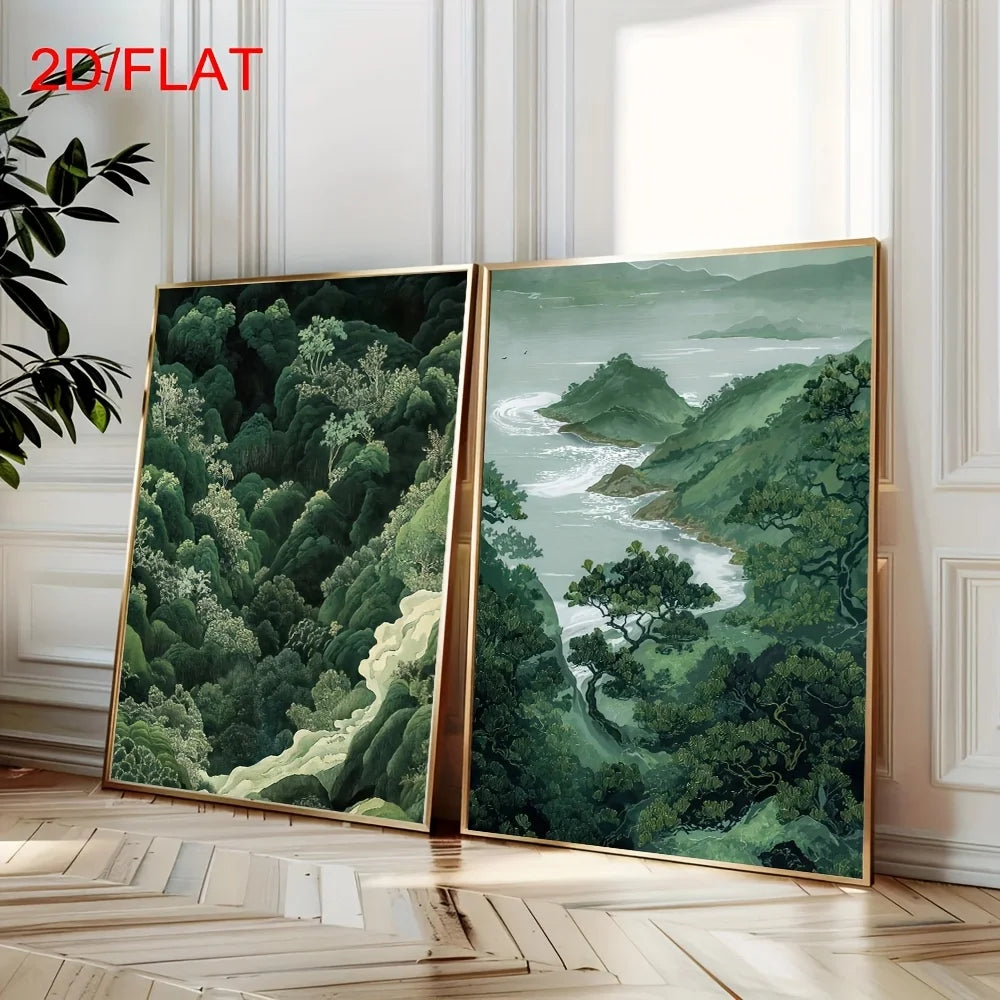 lot tableaux toile paysage montagne forêt verte décoration murale salon moderne