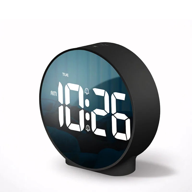 horloge numérique moderne alarme double réglage luminosité noir blanc matériau