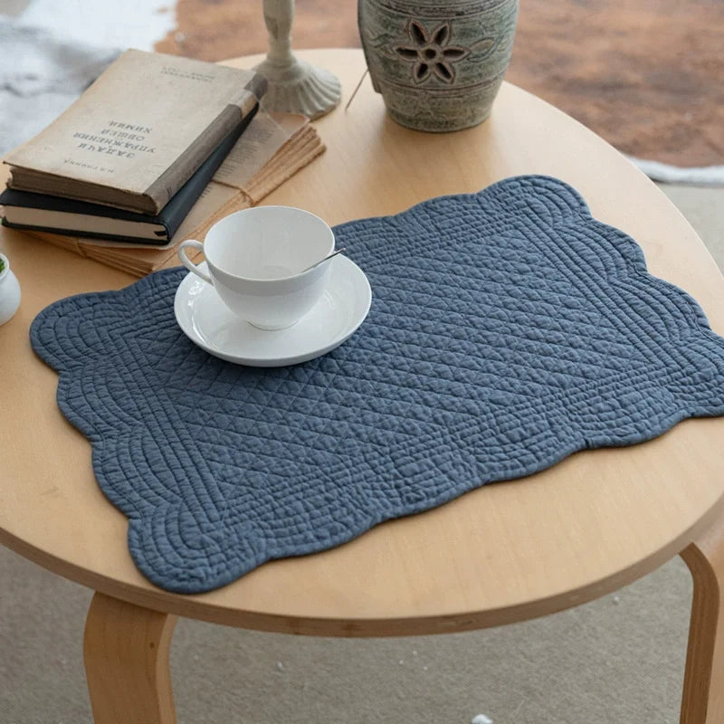 tapis table rectangle bleu marine quilté géométrique respectueux environnement 18x13 inches
