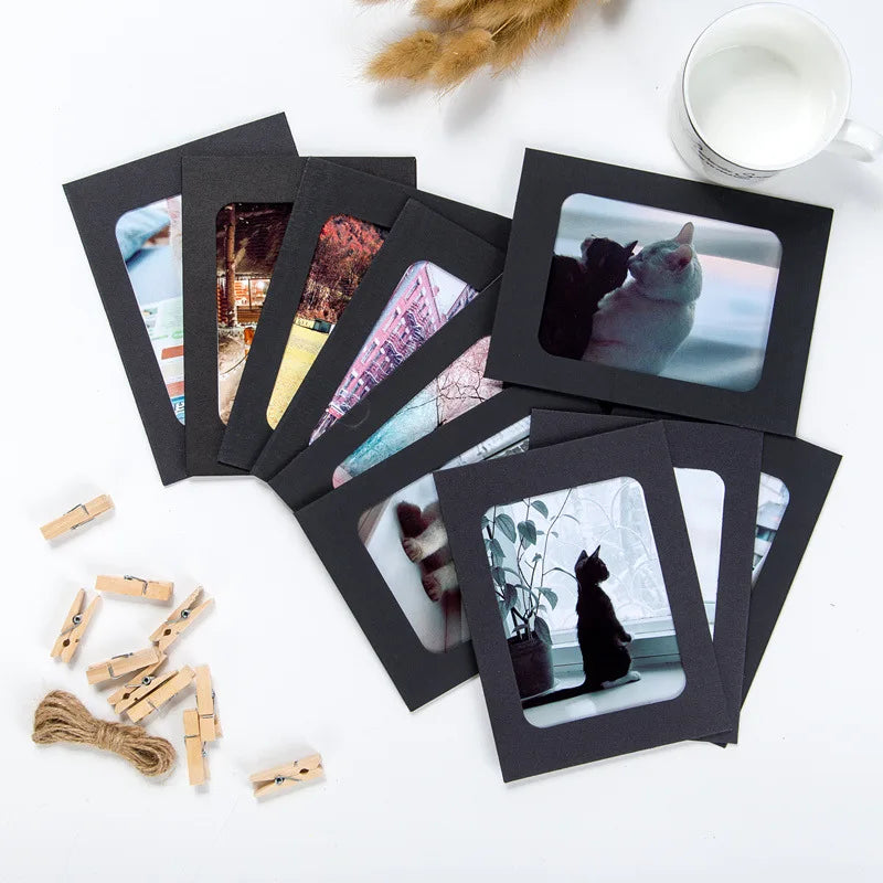 guirlande photo cartes pinces linge noir marron blanc rustique décoration chambre corde jute