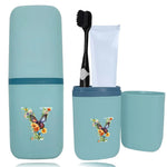 boite rangement salle bain brosse dents peigne motif papillon bleu