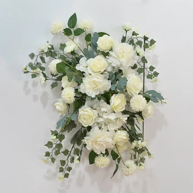 décoration murale fleurs artificielles blanc roses mariage romantique intérieur eucalyptus verte