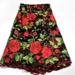 tissu dentelle africain floral brodé noir rouge vert rose violet 120cm 5mètres hautequalité translucide