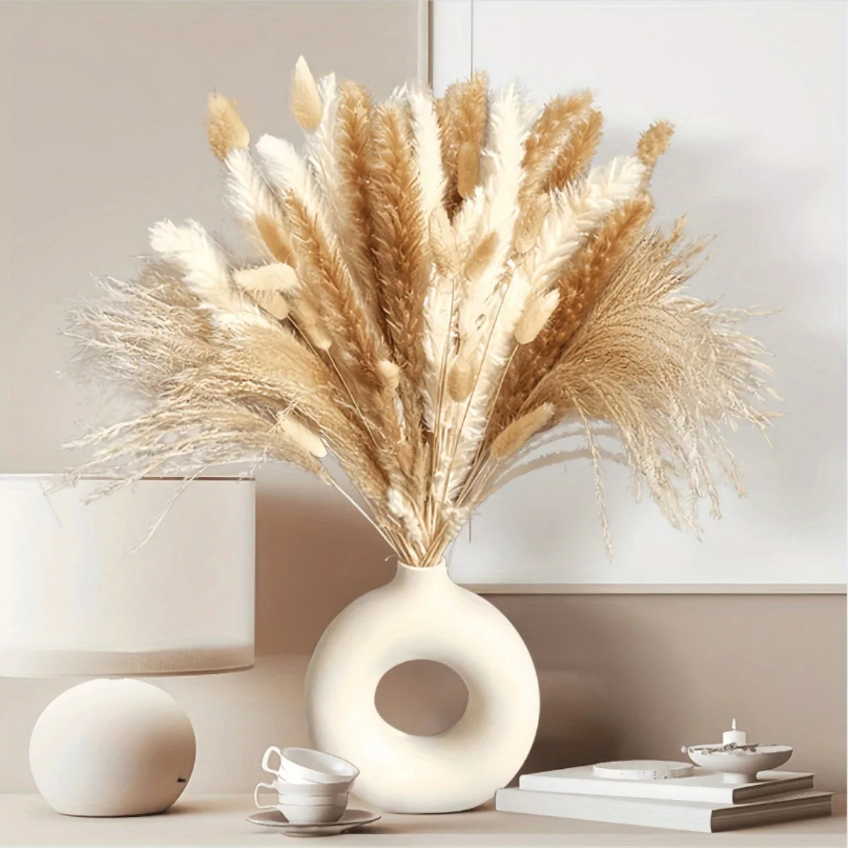 bouquet pampas séchés naturels beige marron blanc décoration boho intérieur événements festifs