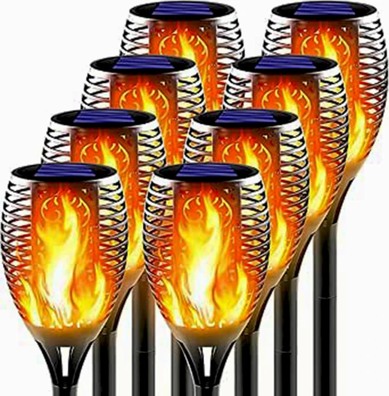 torche solaire moderne flamme imprimée noir orange jaune extérieure jardin ip65 led autoinstallation