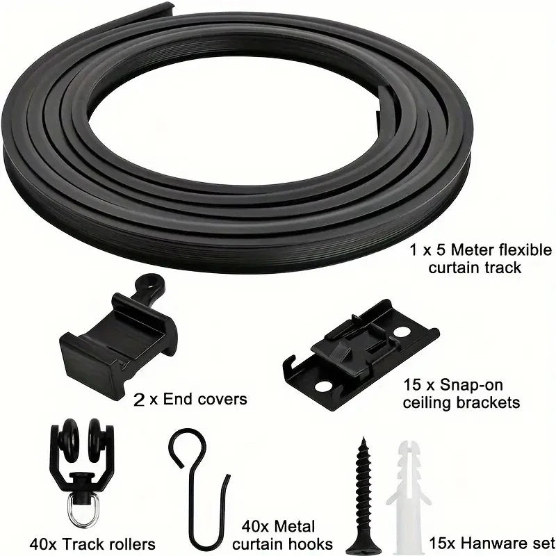 rails rideaux flexibles pliables tige arc noir moderne clips rondelles instructions