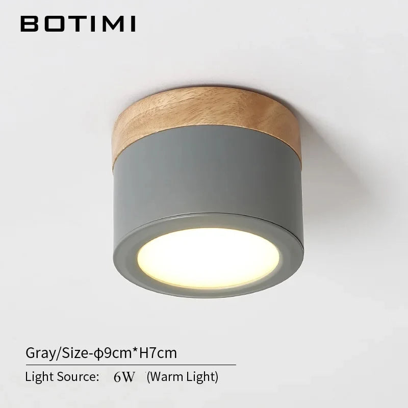 Spot LED moderne bois naturel abat jour métal gris blanc lumière