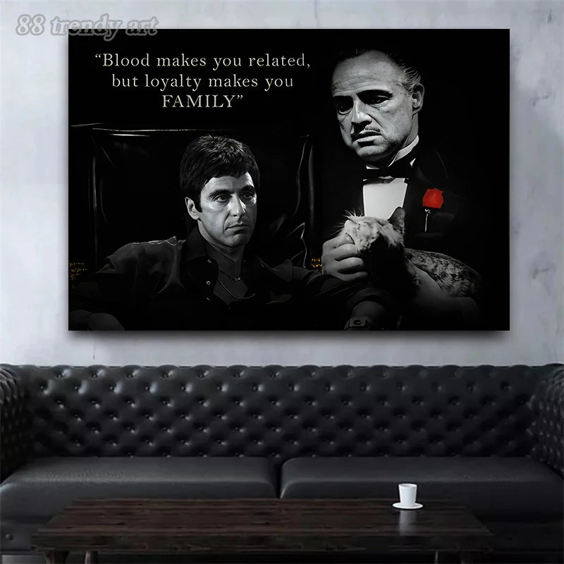 tableau noir blanc rouge citation film tony montana don corleone décoration intérieure affiche art