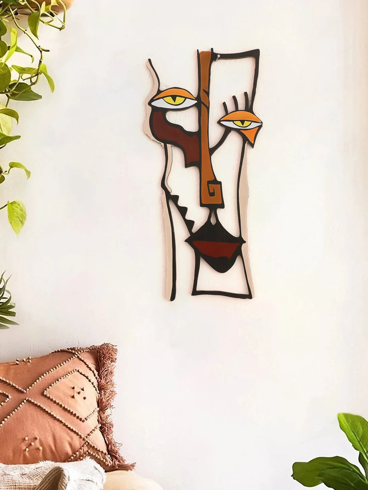 décoration murale bois abstraite visage moderne maison chambre salon cadeau artisanal