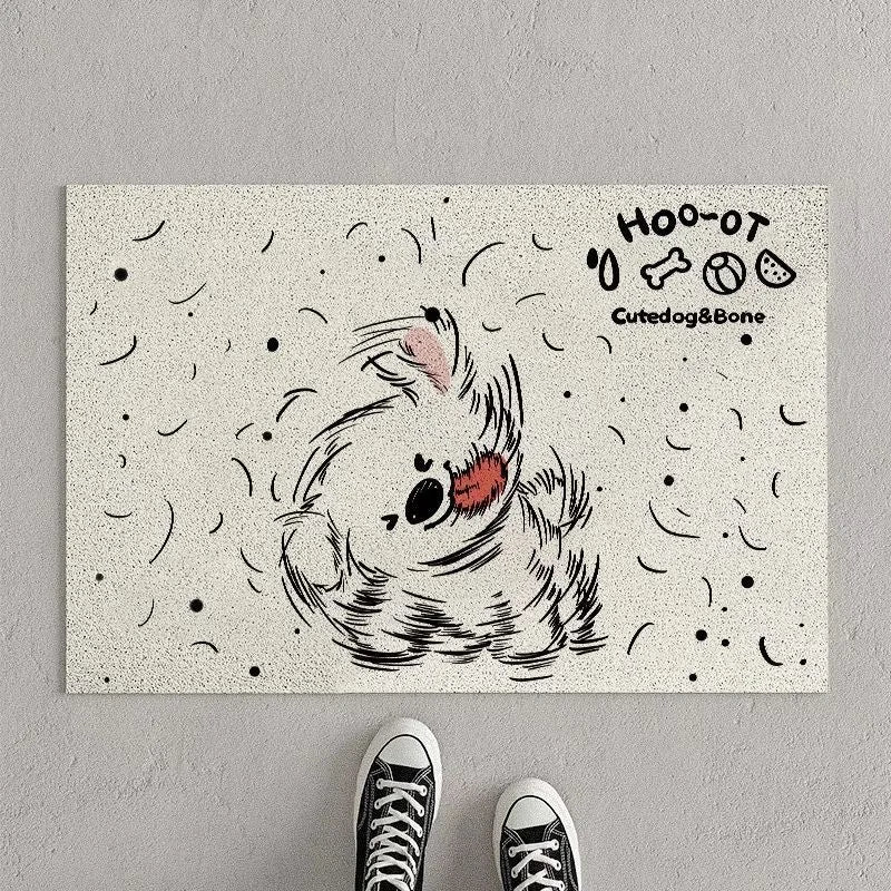 tapis extérieur antidérapant pvc chiens dessin animé blanc noir résistant corrosion