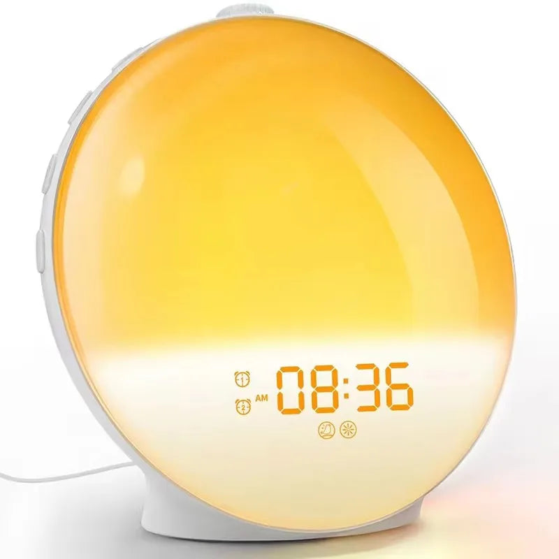réveil lumineux radio numérique sons naturels ambre blanc chargeur usb horloge moderne led plasma
