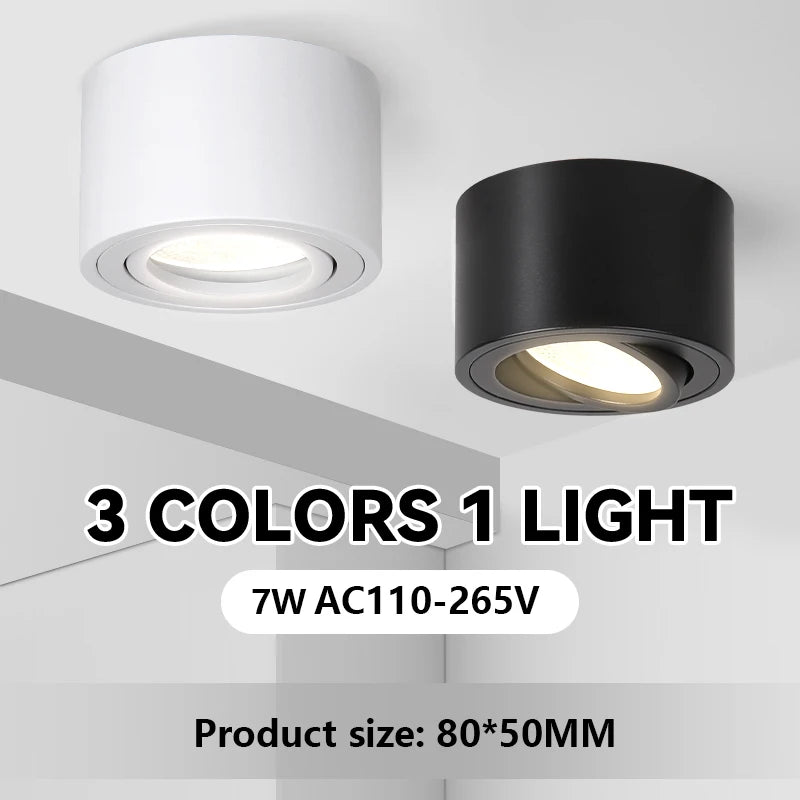 spot lumineux led 7w blanc noir moderne couleurs changeables 80x50mm