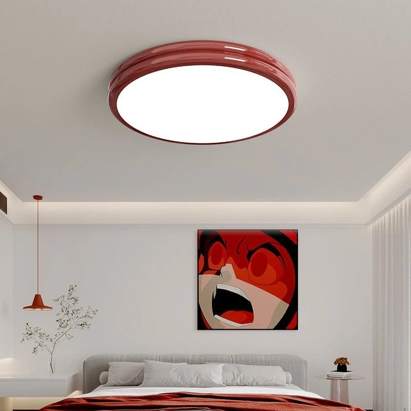 plafonnier led moderne rouge vert blanc opaques rond lisse.Surface monté interrupteur bouton