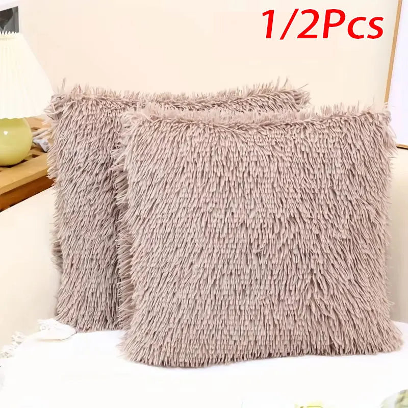 housse coussin rectangulaire fourrure polyester solide moderne noir rose gris clair rouge fermeture glissière
