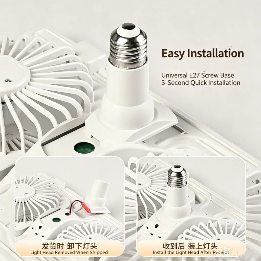 lampe ventilateur moderne blanc télécommande deux led 60w flux lumineux réglable tension 90 260v