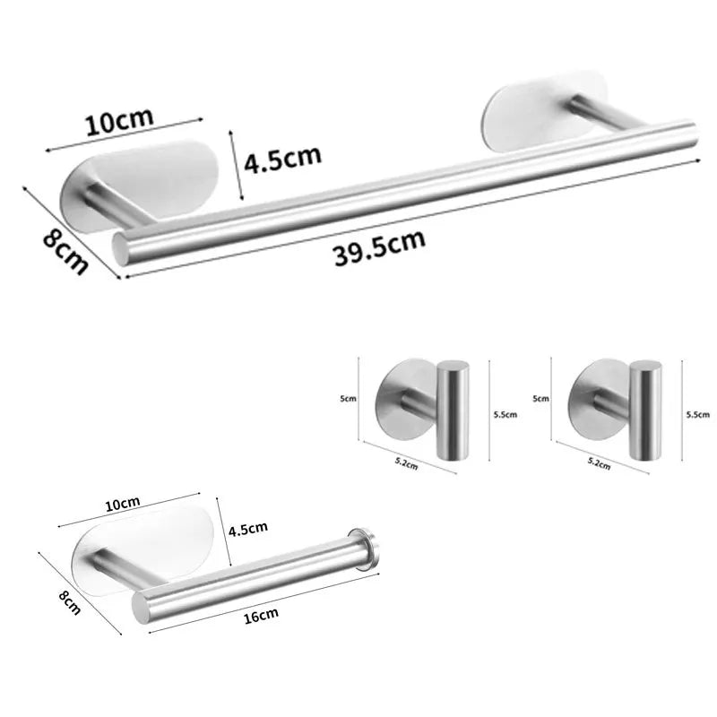support rangement salle bain argenté moderne porte serviettes papier toilette adhésif minimaliste pièces
