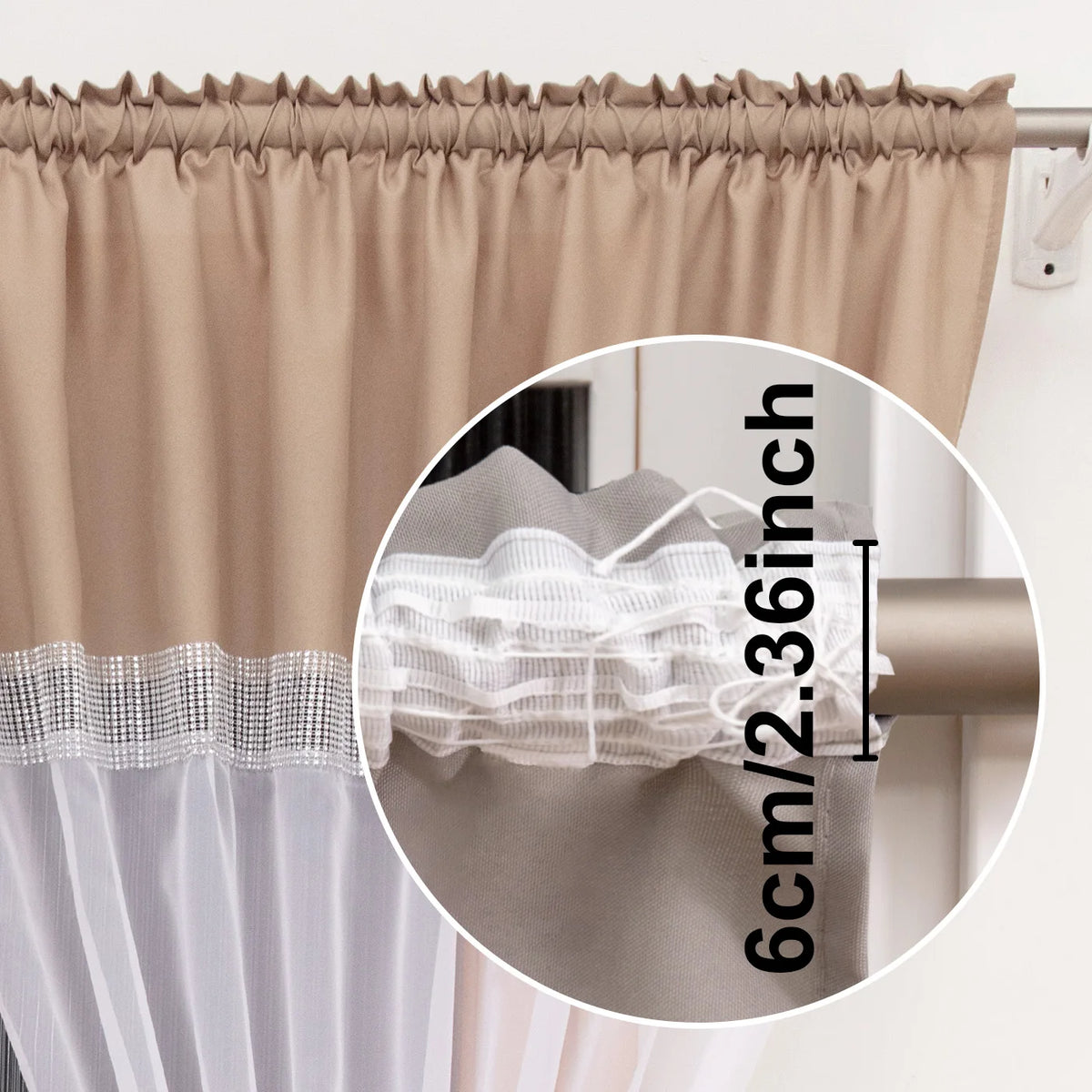 rideau moderne élégant polyester translucide motif rayures beige blanc salon