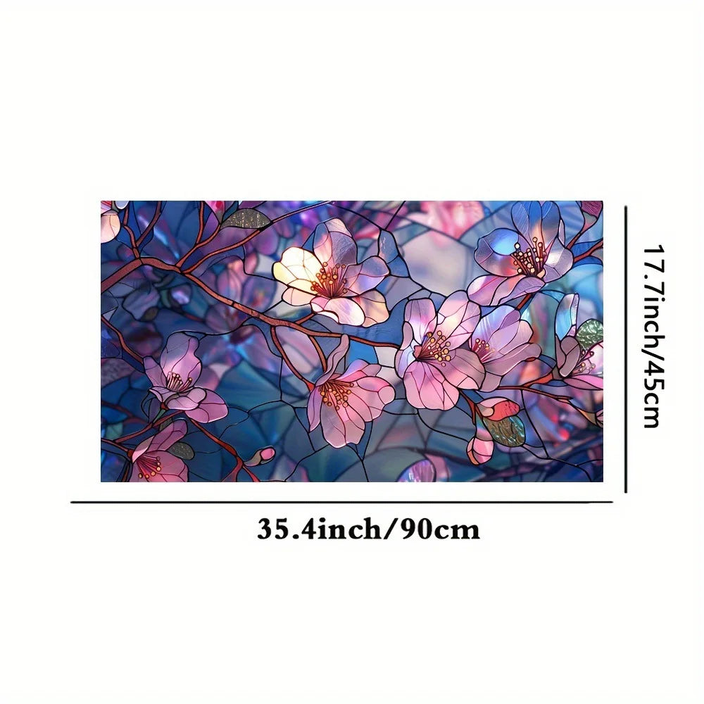 film décoratif fleurs feuilles multicolore adhésif opacité art deco vitrail maison fenêtre 45cm 90cm