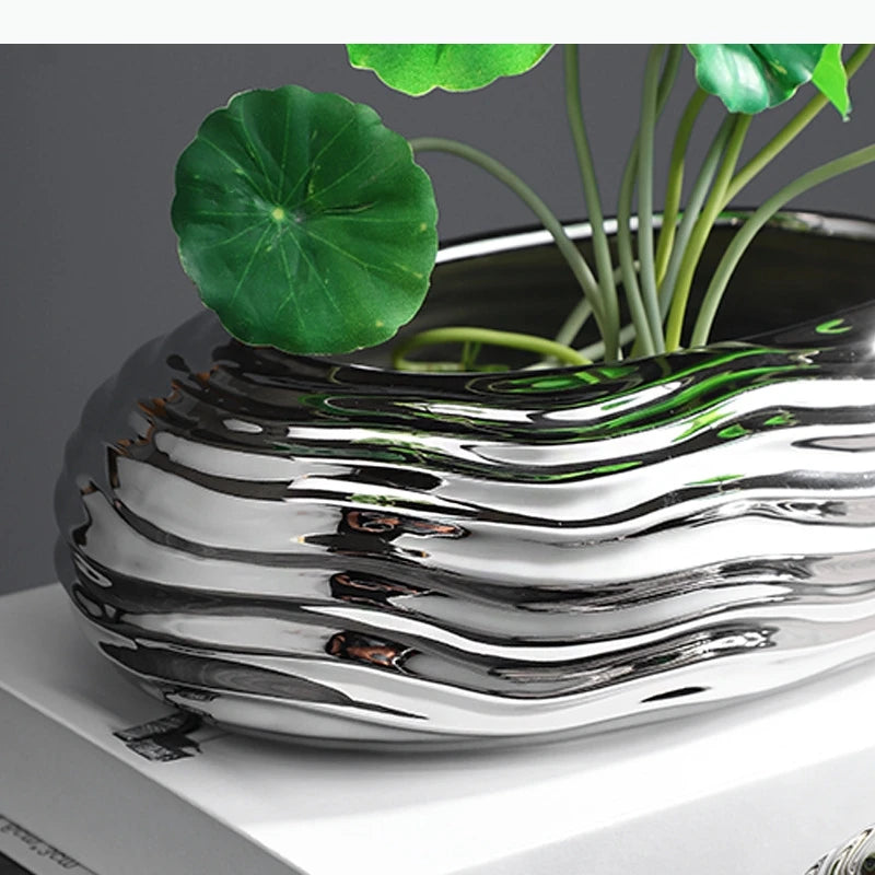 pots fleurs céramique abstraite géométrique moderne ondulée transparentes intérieur noir vert plantes artificielles