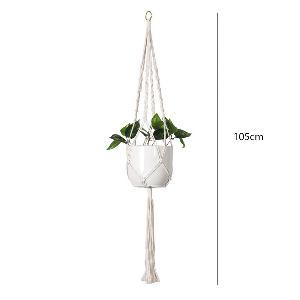 panier suspendu macramé motif géométrique boho chic couleur beige plante incluse fixations decoration maison