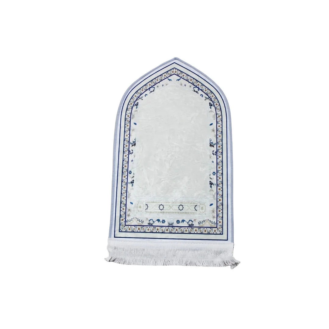 tapis prière musulman polyester antidérapant motifs floraux moderne bleu vert noir blanc usage maison