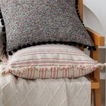coussin housse coton polyester beige rayures rouges franges rustique maison salon chambre voiture