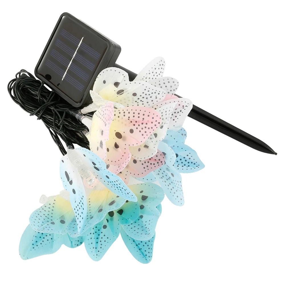 guirlande lumineuse solaire multicolore papillons modernes points noirs extérieure vacances jardin festive led étanche