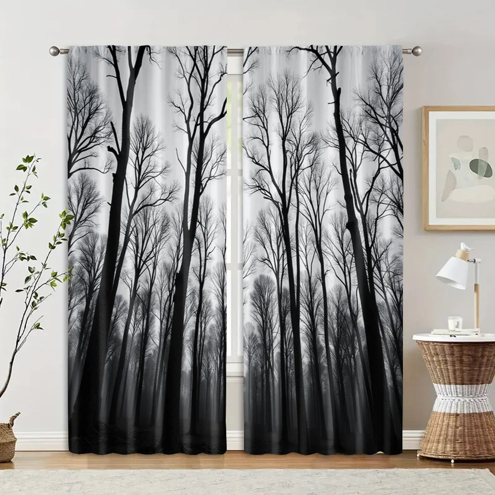 rideau noir forêt moderne polyester 75x166 105x230 130x210 deux pièces