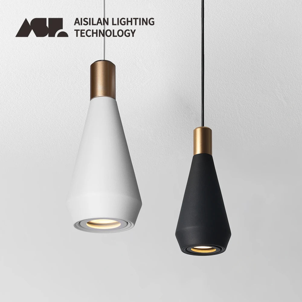 lampe suspendue moderne conique noire dorée ampoule gu10 câble noir étude chambre coucher