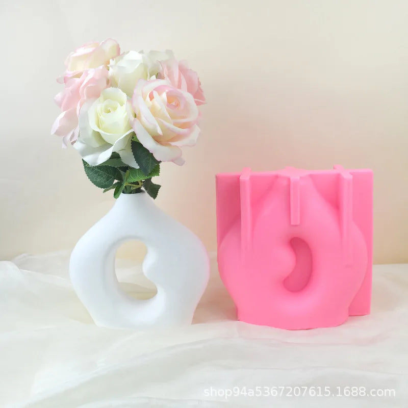 vase blanc rose silicone diy moderne minimaliste décoration artisanale ornement personnalisable plâtre ciment