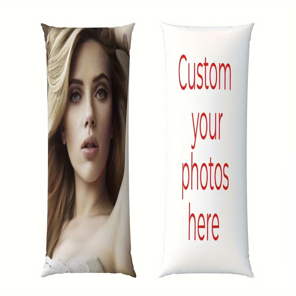 housse coussin corps entier photographie personne cheveux blondes 50x137cm polyester moderne blanc beige gris