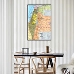 décoration murale carte israël verte jaune détaillée classique 42x59cmOpaque informative classic framed