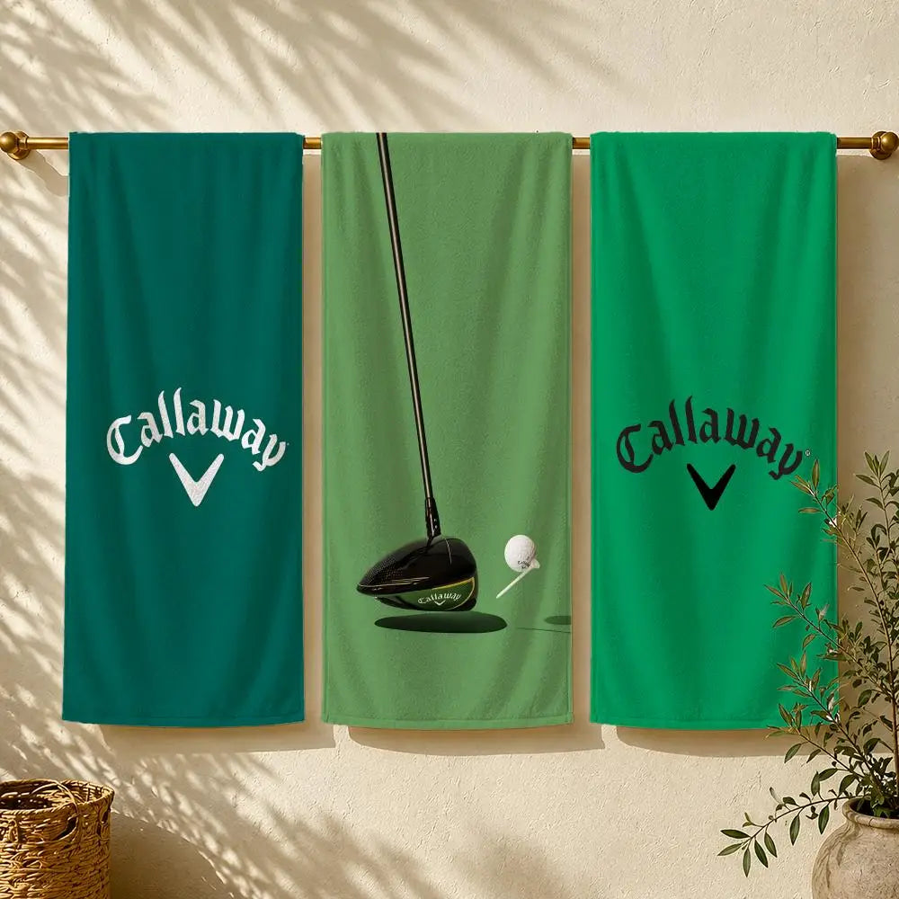 serviette plage microfibre vert foncé motif golf sport clips bois grande