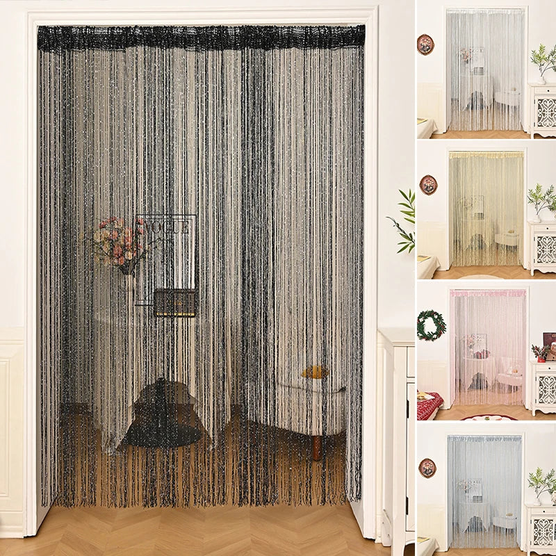 rideau porte transparent franges decoratif or violet rose moderne chambre