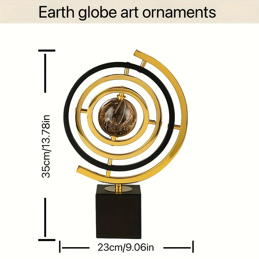sphère artificielle moderne marbrée dorée noire décoration intérieure base carrée geometrique