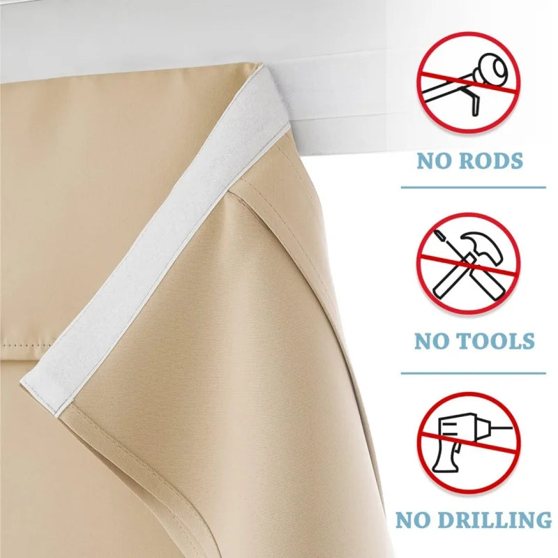 rideaux porte beige tissu texturé nouable adhésif décoration isolation thermique machine lavable