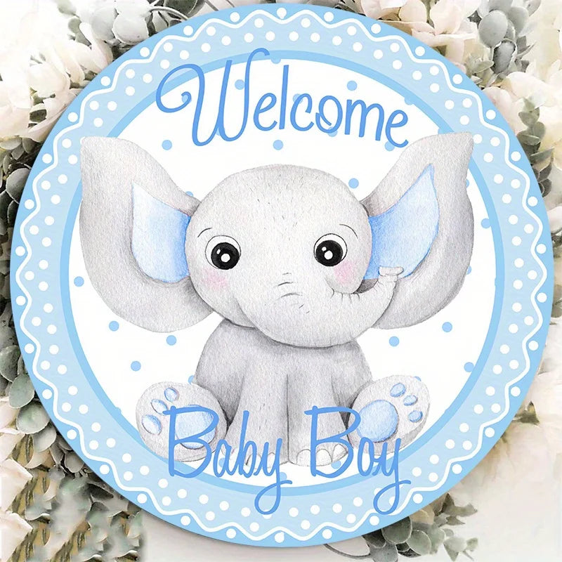 décoration murale bébé éléphanteau bienvenue aluminium résistant 20x20cm aquarelle