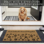 tapis d'entrée imprimé empreintes pattes noires fond marron résistant antidérapant classique