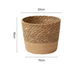 cache pot tressé rotin moderne cactus feuilles vertes marron clair pieds bois durable tissé
