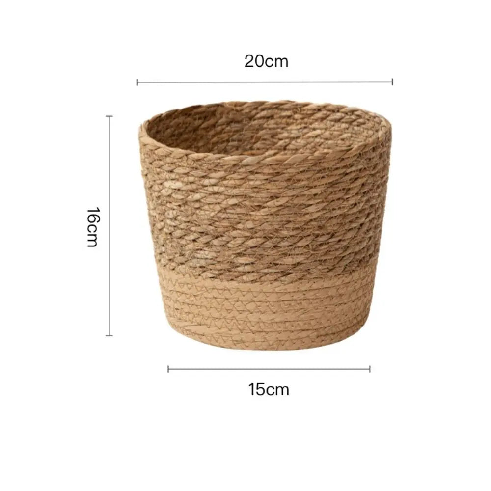 cache pot tressé rotin moderne cactus feuilles vertes marron clair pieds bois durable tissé