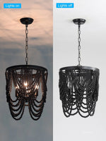 lampe suspendue bois blanc noire chaîne dorée classique vintage chambre cuisine salle manger