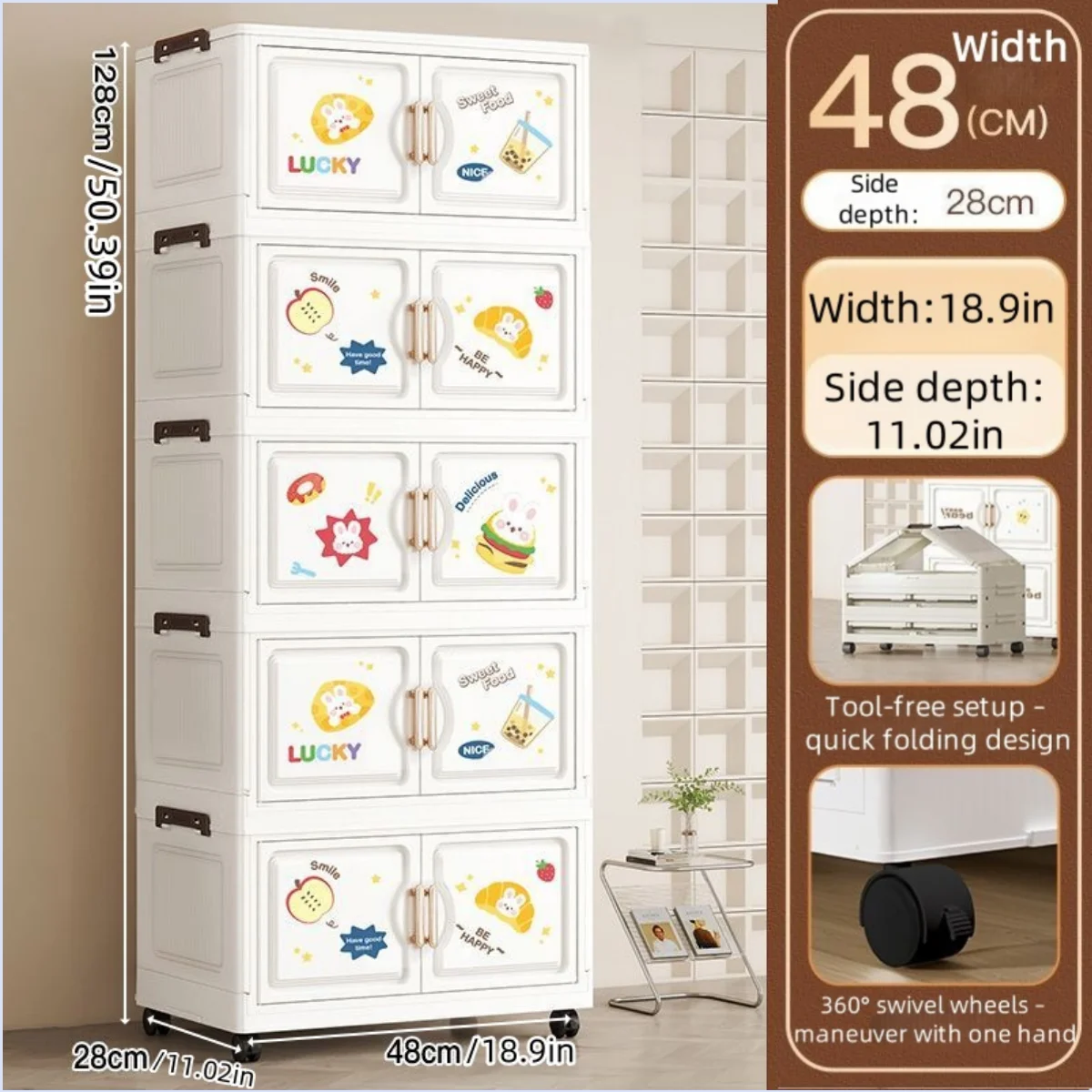 organisateur vêtements armoire tiroirs dessins animés ours lapins moderne blanc roulettes pliable chambre salon