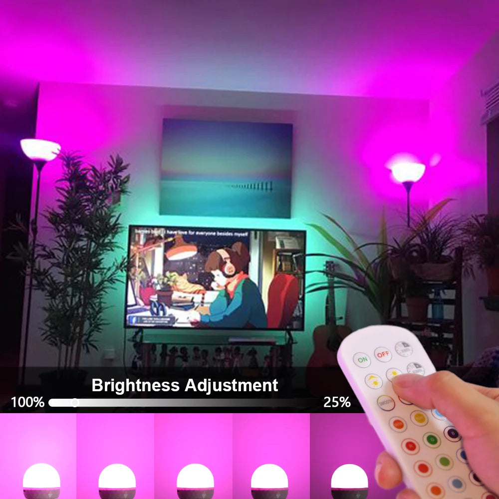 Ampoule LED intelligente USB blanc rose vert télécommande brillante moderne E27