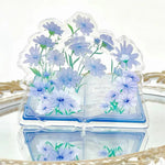 cadre photo acrylique transparent floral livres décoratifs pages blanches motifs fleurs artisanal violet bleu