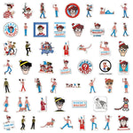 stickers étanches wheres waldo bleu blanc rouge personnages dessins animés humour cartoony adhésifs 50pcs
