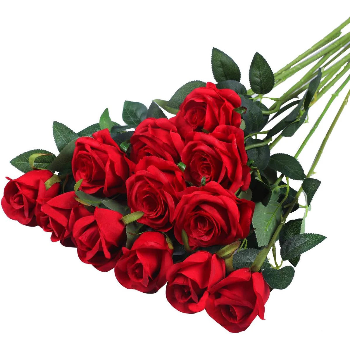 bouquet roses artificielles blanc rouge feuilles vertes classique decoration maison anniversaire saint valentinintérieur