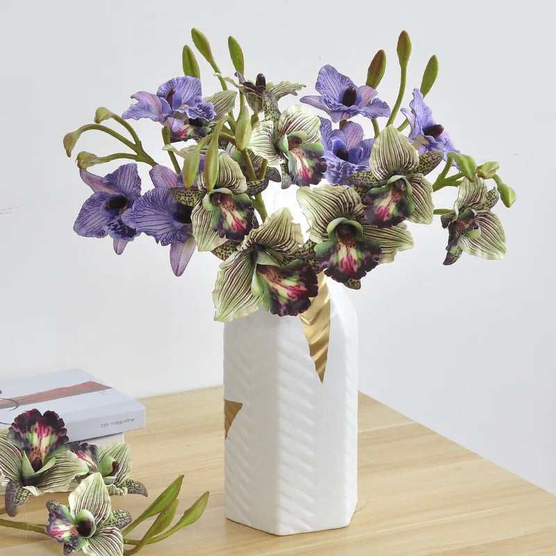 Bouquet artificiel orchidées violet blanc vert moderne décoration intérieure maison anniversaire mariage