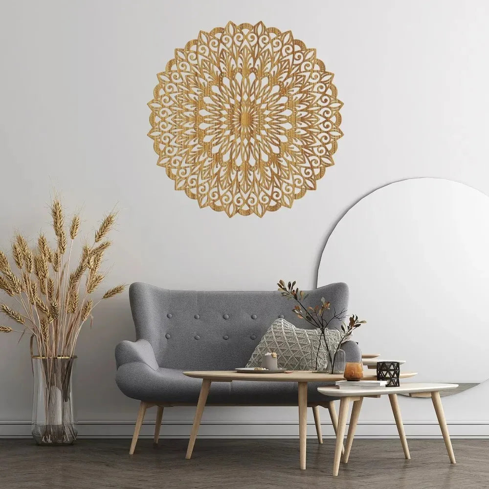 décoration murale mandala métal marron clair motifs floraux géométriques artisanat détaillé